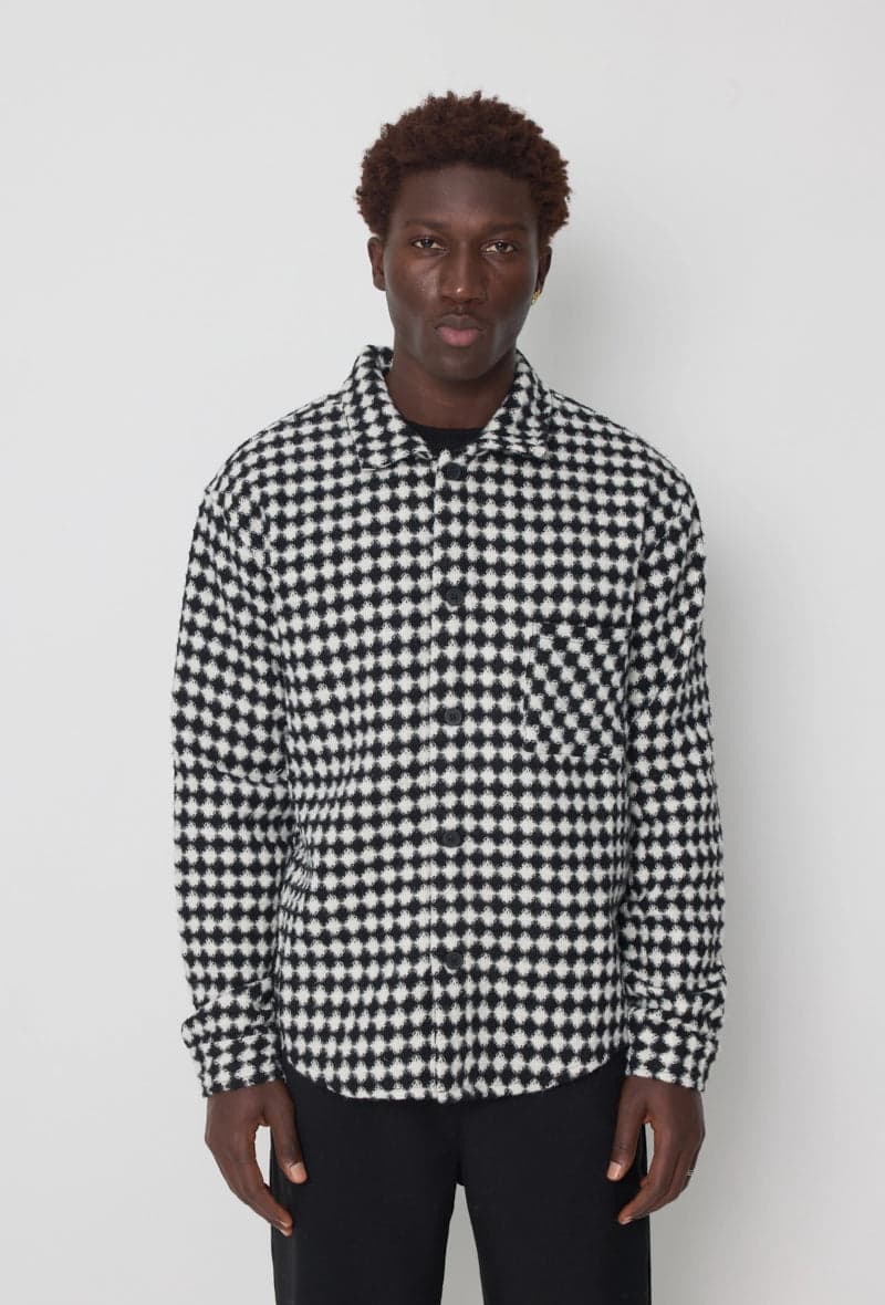 Averinaro Bouclé Check Overshirt Zwart-Wit
